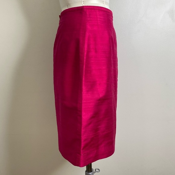100% DUPIONI SILK BARBIE CORE CAREER SKIRT ZIP UP CLOSURE RICH DEEP PINK - Picture 10 of 12